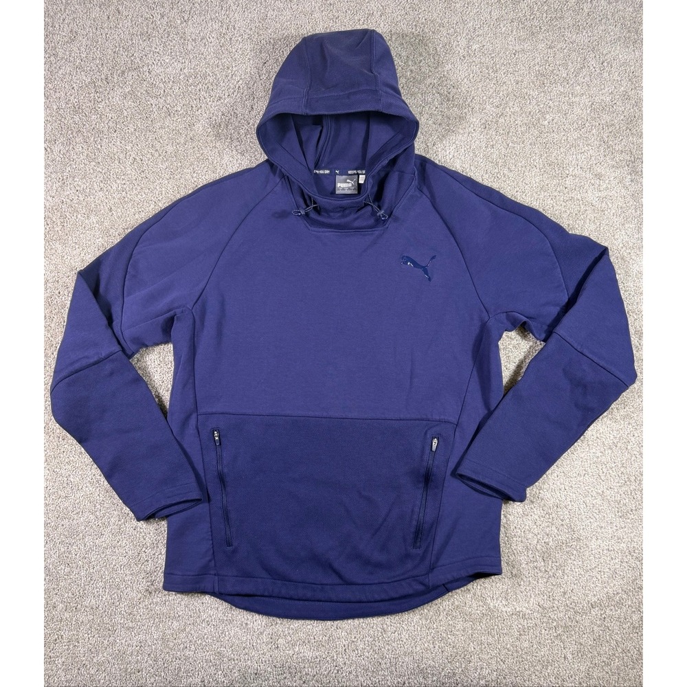 Puma Mens Hoodie L Navy Blue Keeps You Dry Drawstring Zip Pockets